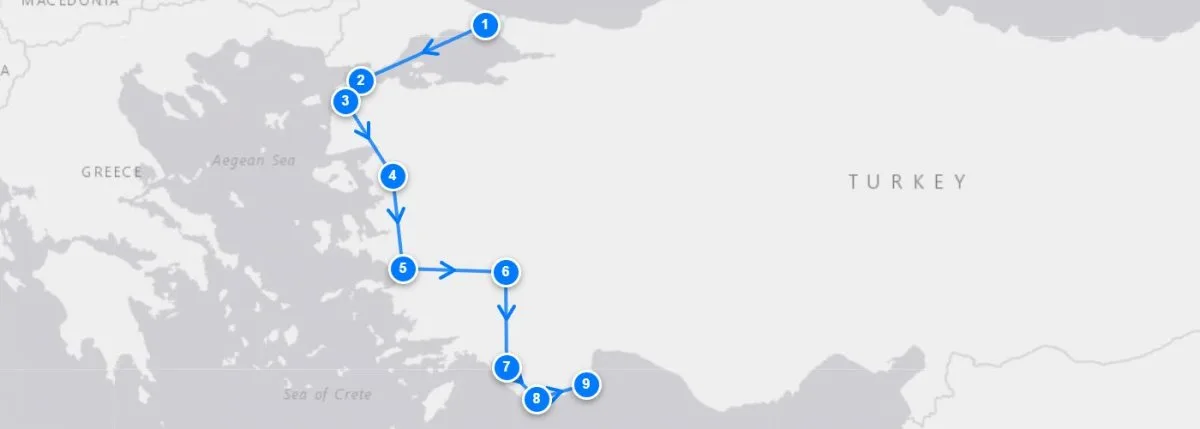 Anzac Day & Mediterranean By Gulet route map